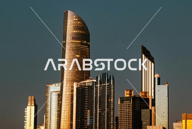 Abu Dhabi Skyline Skyscrapers at Golden Hour