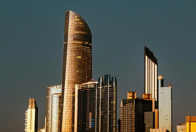 Abu Dhabi Skyline Skyscrapers at Golden Hour