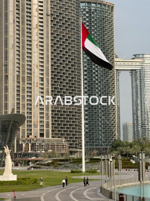 علم الإمارات في دبي وسط المدينة