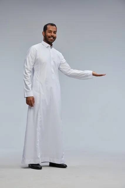 Saudi Man in White Thobe Presenting Gesture