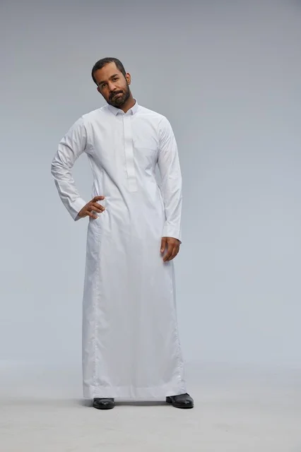 Saudi Man in Traditional White Thobe Studio Portrait