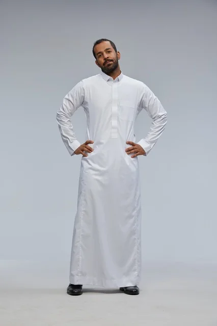 Saudi Man in Traditional White Thobe Studio Portrait