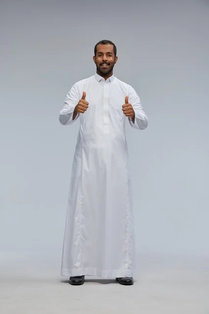 Saudi Man in White Thobe Thumbs Up Studio