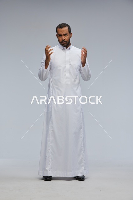 Saudi Man in White Thobe with Angry Expression Studio