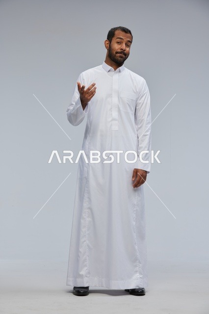 Saudi Man in White Thobe Studio Full Length Portrait