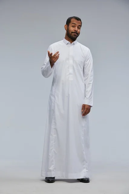 Saudi Man in White Thobe Studio Full Length Portrait