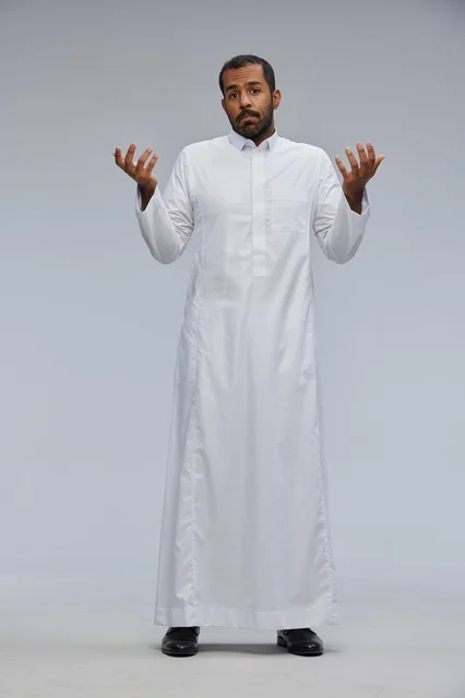 Saudi Man in White Thobe Confused Gesture Studio