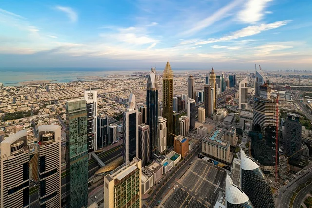 Dubai Skyline Skyscrapers Aerial View UAE