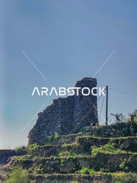 Ancient Stone Tower on Faifa Mountains Jazan Landscape