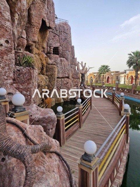 منتزه الخلب المندق الباحة ممر خشبي وصخور اصطناعية