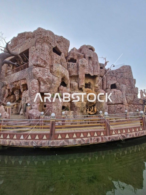 Khulub Park Al Mandaq Rock Formation with Water Reflection