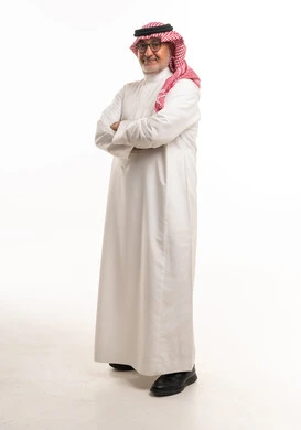Senior Saudi Man in Traditional Thobe on White Background