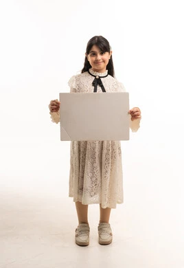 Saudi Girl Holding Blank White Board in Studio