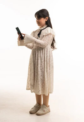 Saudi Girl Using Tablet on White Background