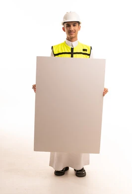 Saudi Engineer Holding Blank White Poster