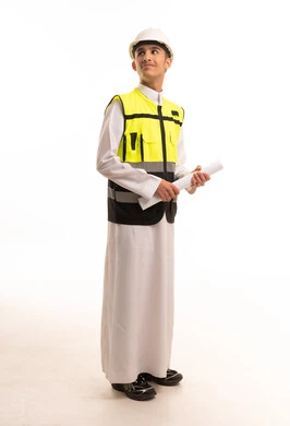 Saudi Man in Safety Vest and Hard Hat Holding Paper