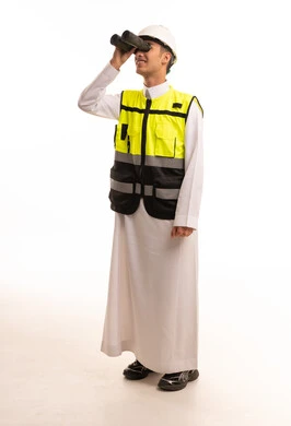 Saudi Engineer in Thobe Looking Through Binoculars