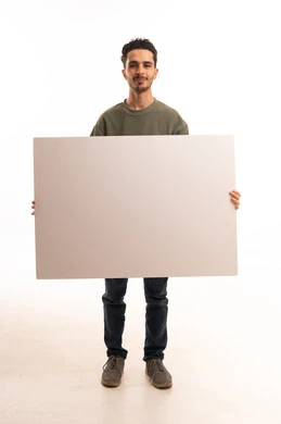 Arab Man Holding Blank White Board Studio Shot