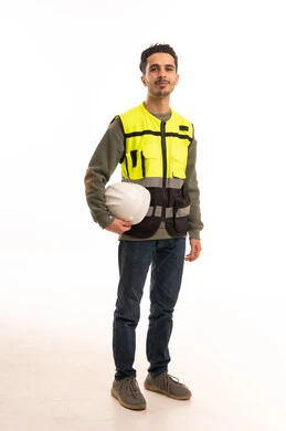 Arab Construction Worker in Safety Vest and Hard Hat
