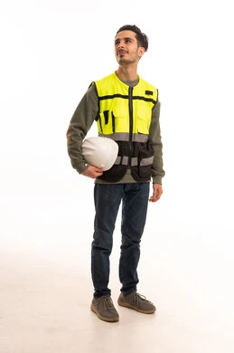 Arab Engineer Wearing Safety Vest on White Background