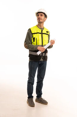 Arab Engineer with Blueprint and Safety Helmet