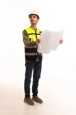 Arab Male Engineer Holding Blueprint in Safety Gear