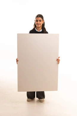 Saudi School Girl Holding Blank White Poster Board