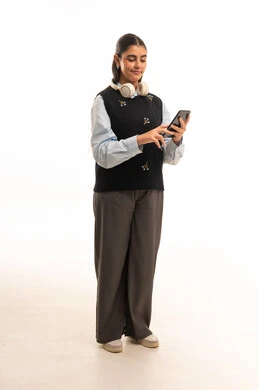 Saudi Woman Using Smartphone on White Background