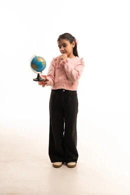 Saudi Girl Student Holding Globe on White Background