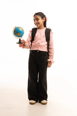 Saudi Student Girl Holding Globe with School Backpack