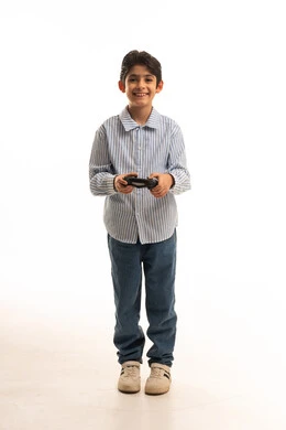 Middle Eastern Boy Gaming Controller White Background