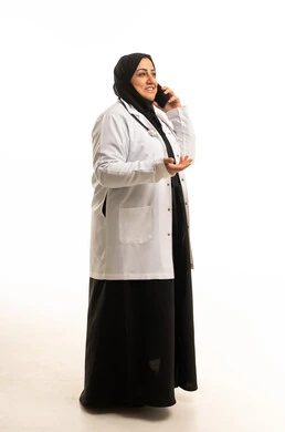 Arab Female Doctor with Hijab on Smartphone