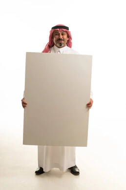 Saudi Man Holding Blank White Board Placard