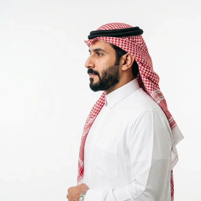 رجل سعودي بالزي التقليدي لقطة جانبية
