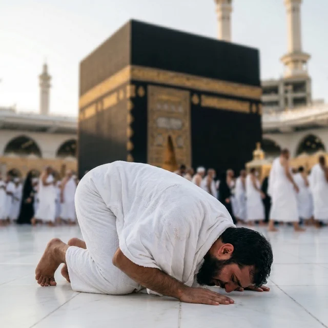 Muslim Pilgrim Praying at Kaaba Mecca Saudi Arabia Muslim Pilgrim Praying at Kaaba Mecca Saudi Arabia