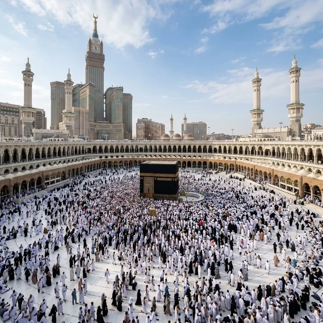 Pilgrims Tawaf Kaaba at Masjid al-Haram Mecca Saudi Arabia