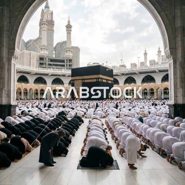 حجاج مسلمون يصلون أمام الكعبة في مكة المكرمة