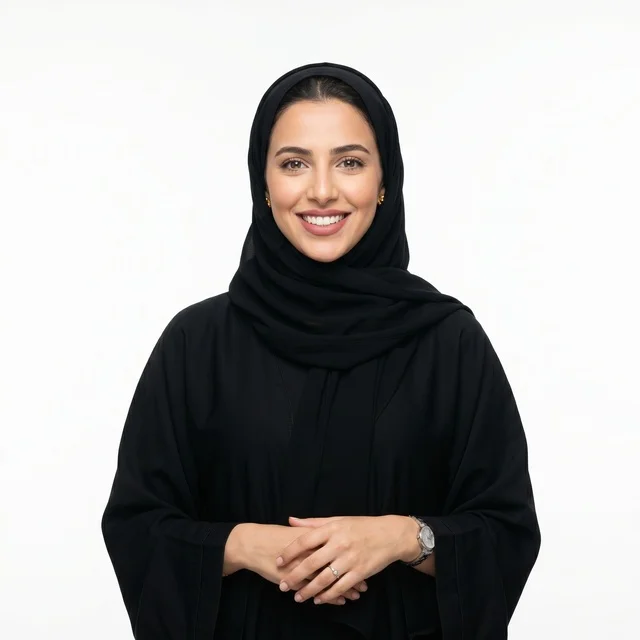 Arab Woman in Black Abaya on White Background