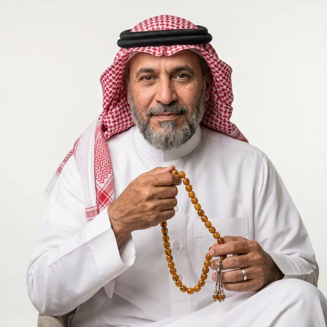 Elderly Saudi Man Holding Prayer Beads Portrait