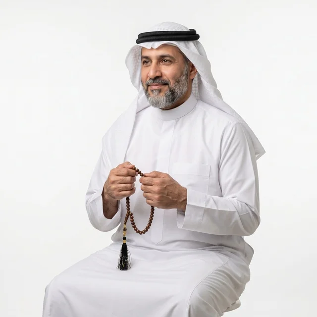 Middle Eastern Senior Man with Prayer Beads in Studio