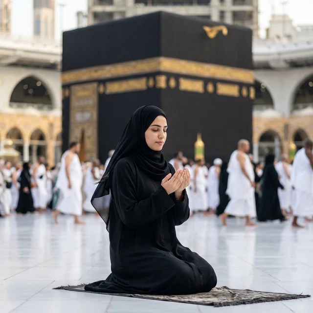 Muslim Woman Praying at the Kaaba Makkah Masjid Al Haram