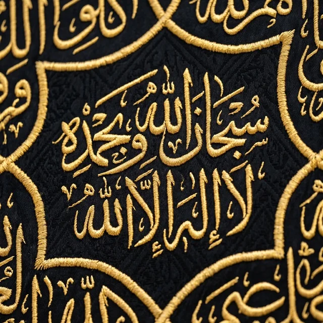 تطريز ذهبي للخط العربي على كسوة الكعبة المشرفة