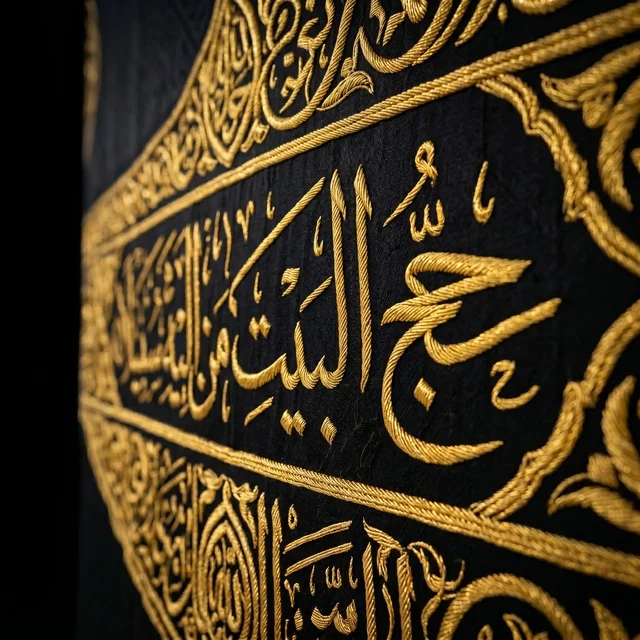 كسوة الكعبة المشرفة بتطريز ذهبي في مكة المكرمة