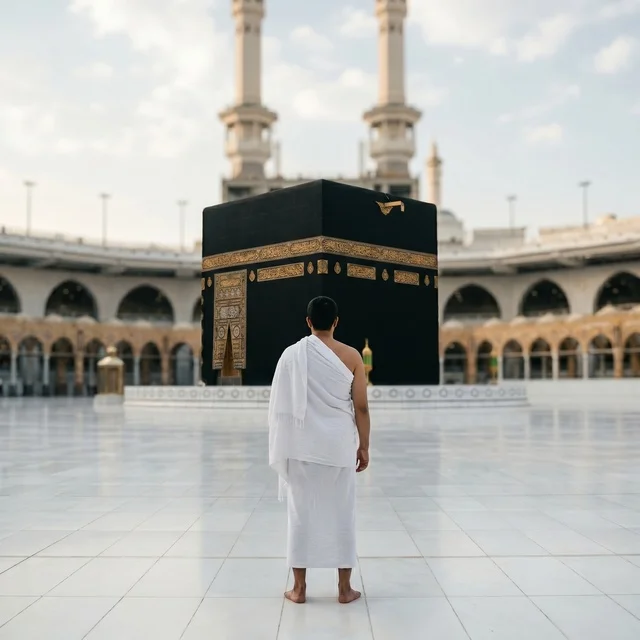 Pilgrim Facing Kaaba at Masjid al-Haram Mecca