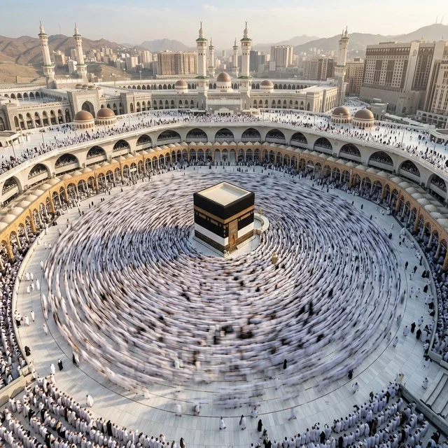 منظر جوي للكعبة المشرفة في مكة أثناء الطواف