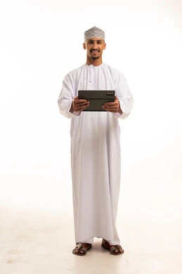 Omani Man with Digital Tablet on White Background