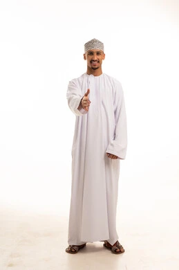 Omani Man in Traditional Dishdasha Giving Handshake