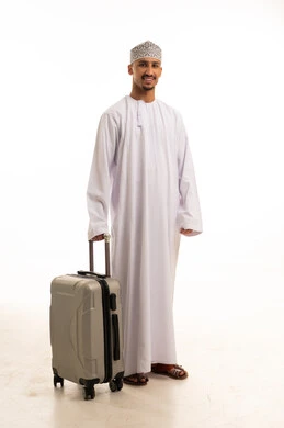 Omani Man with Suitcase on White Background