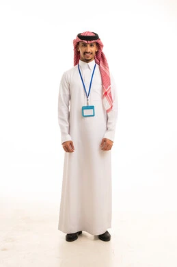 Saudi Employee in Traditional Thobe with ID Badge