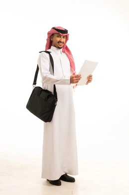 Saudi Businessman with Laptop Bag and Document